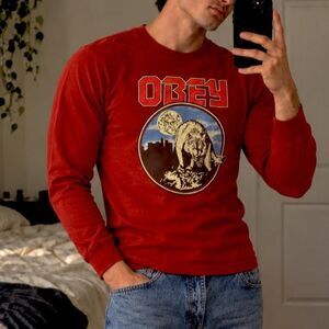 Obey Men's Burgundy and Red Shirt
